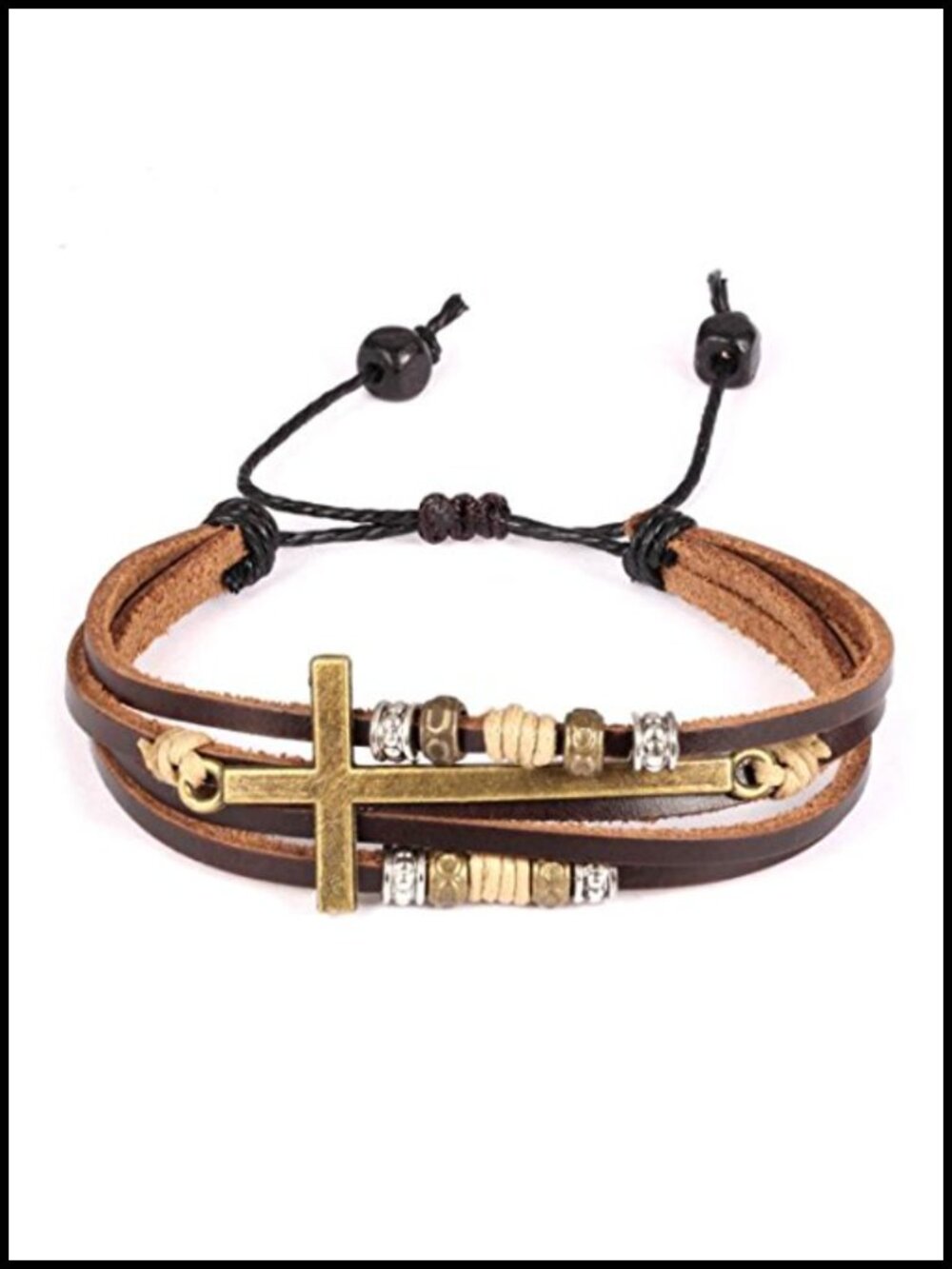 Women's Adjustable Leather Wrap Bracelet with Cross Charms Religious Christian